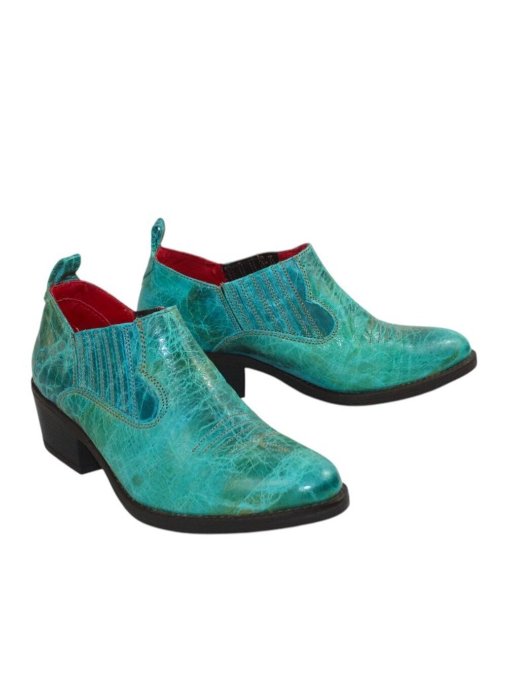 Ferrini Turquoise Distressed Slip On R-Toe Shootie, Size 6 - Picture 2 of 11